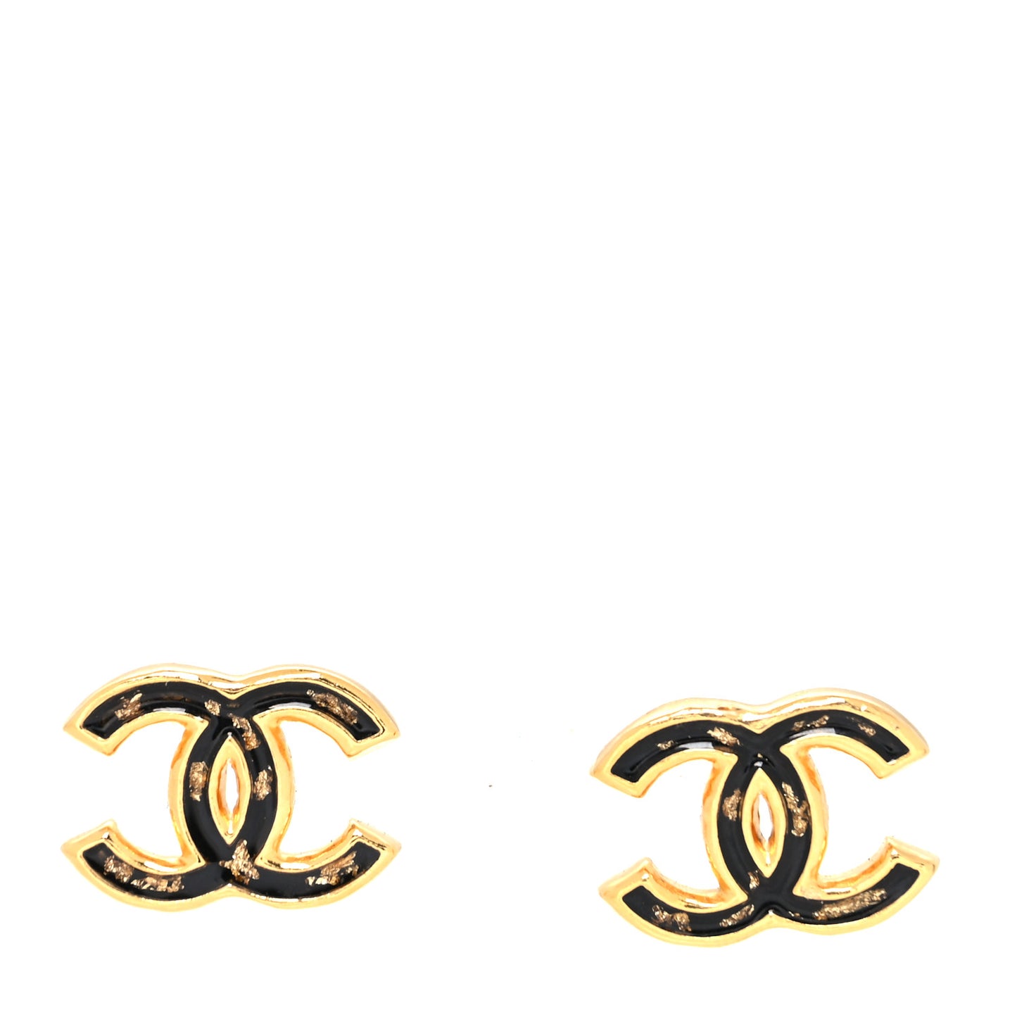 Resin CC Stud Earrings Black Gold