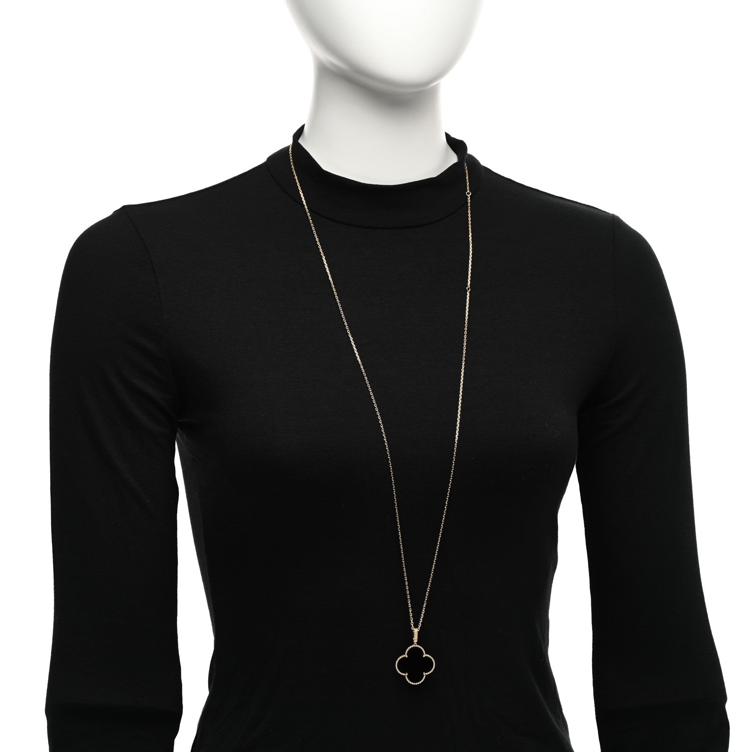 Van Cleef & Arpels 18K Yellow Gold Black Onyx Magic Alhambra Pendant Necklace 2 of 5