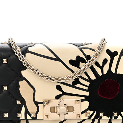 Valentino Garavani Nappa Rockstud Spike Flower Wallet on Chain Black Ivory 7 of 11