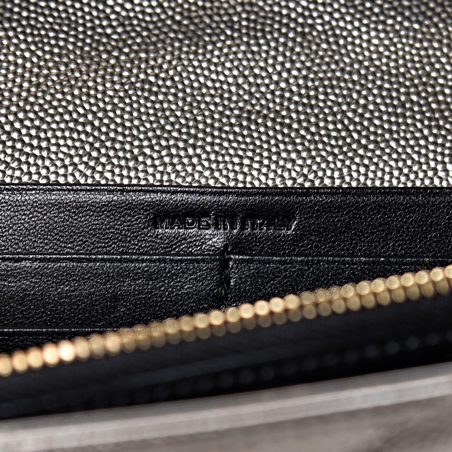 Iridescent Grain De Poudre Matelasse Chevron Monogram Chain Wallet Gold