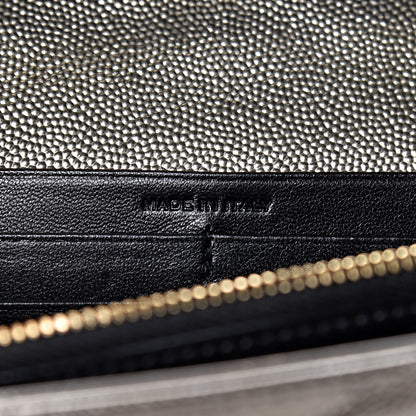 Saint Laurent Iridescent Grain De Poudre Matelasse Chevron Monogram Chain Wallet Gold 6 of 9
