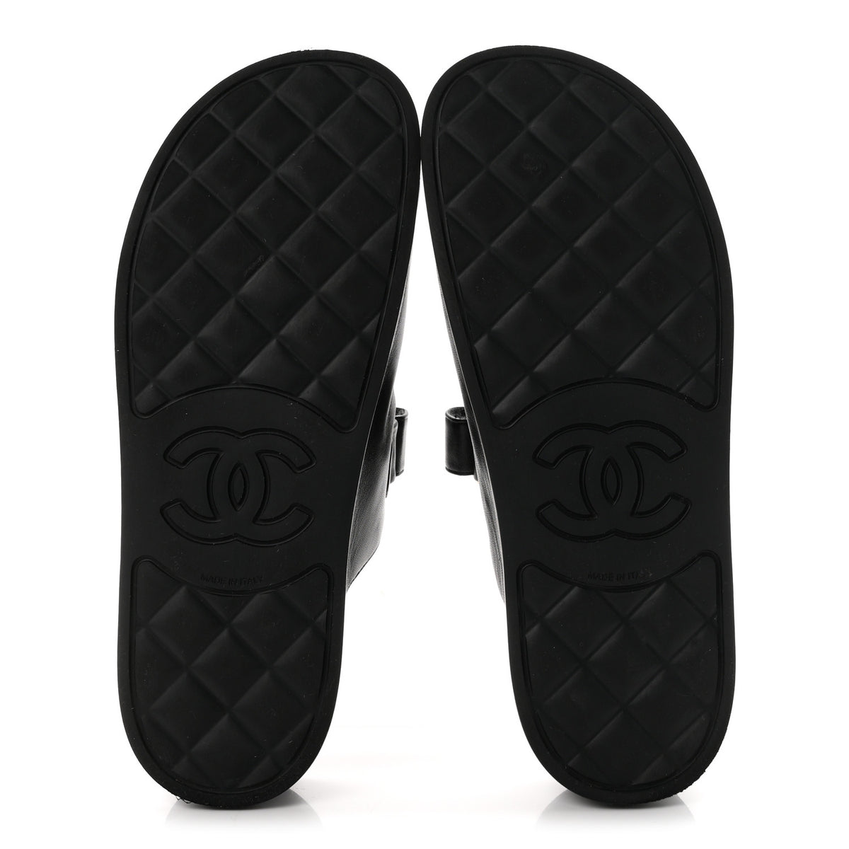 Lambskin Velcro Dad Chain CC Slide Sandals 38.5 Black