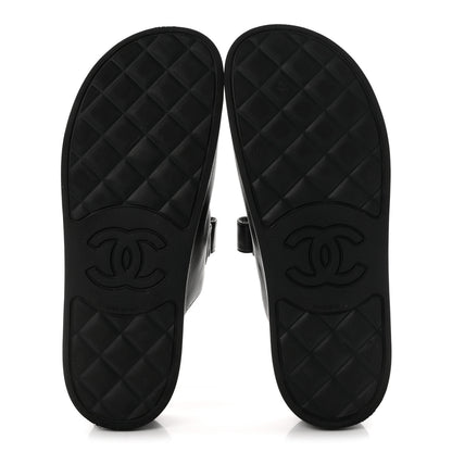 Chanel Lambskin Velcro Dad Chain CC Slide Sandals 38.5 Black 6 of 9