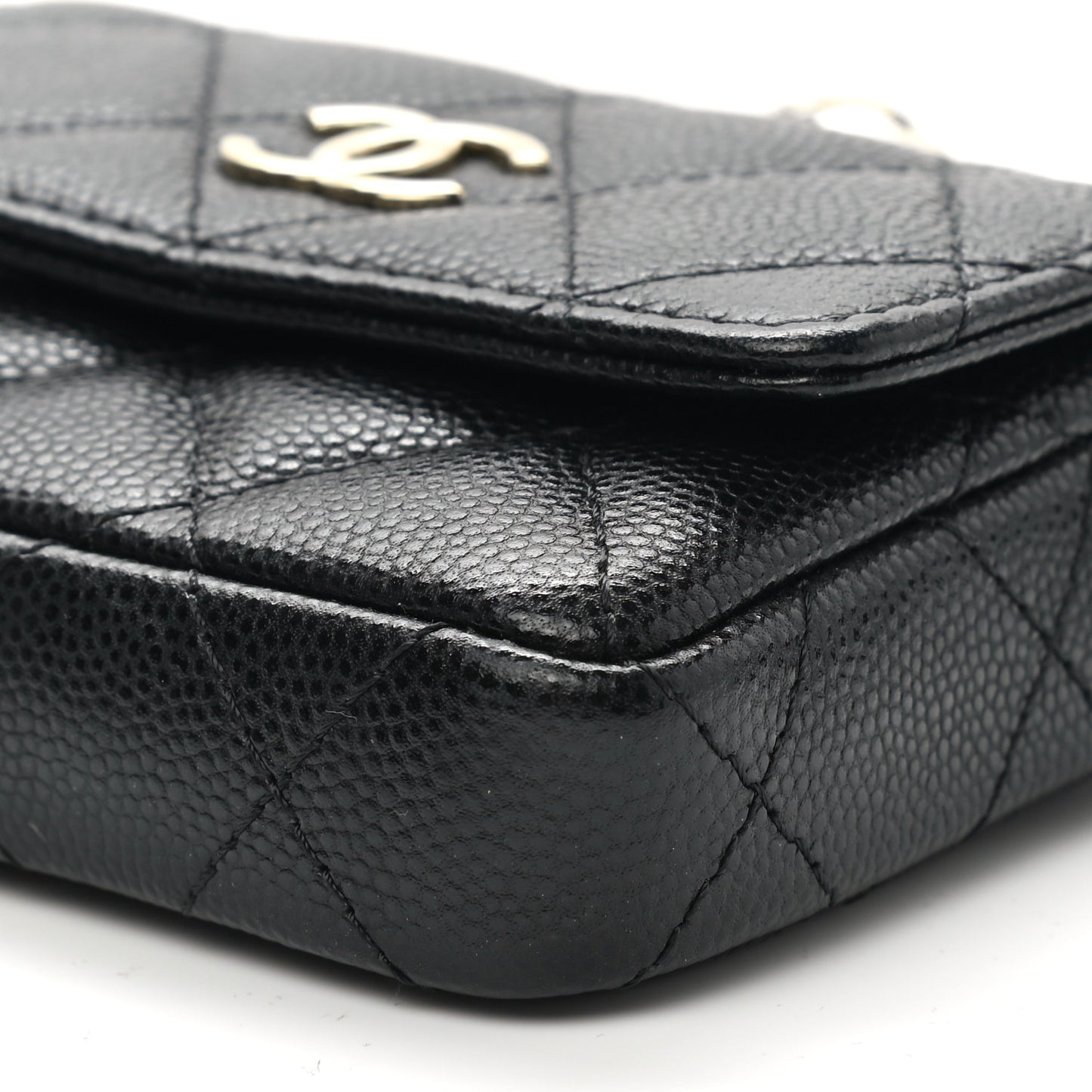 Caviar Quilted Mini Pearl On Top Coin Purse With Chain Black