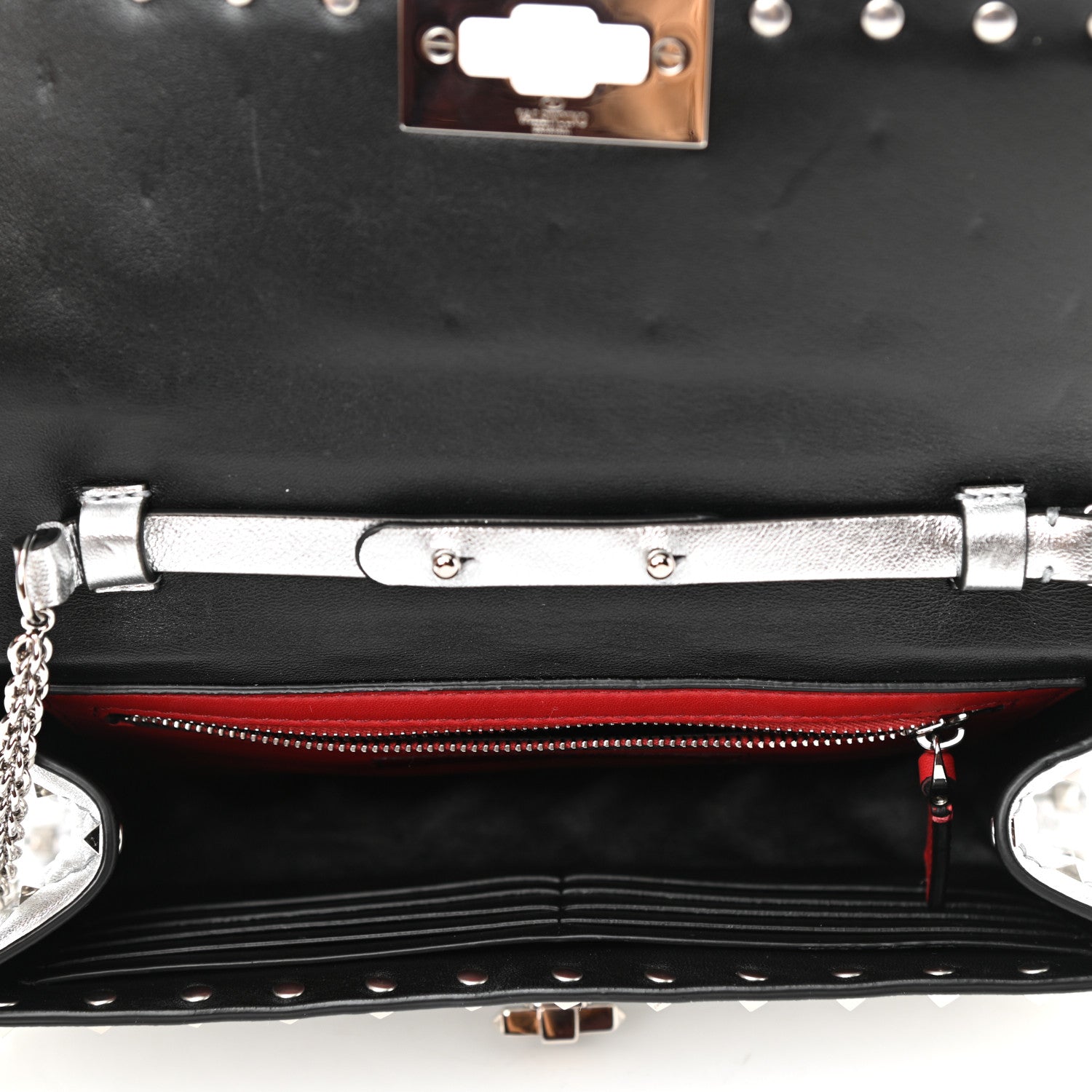 Valentino Garavani Metallic Lambskin Rockstud Spike Wallet on Chain Silver 5 of 9