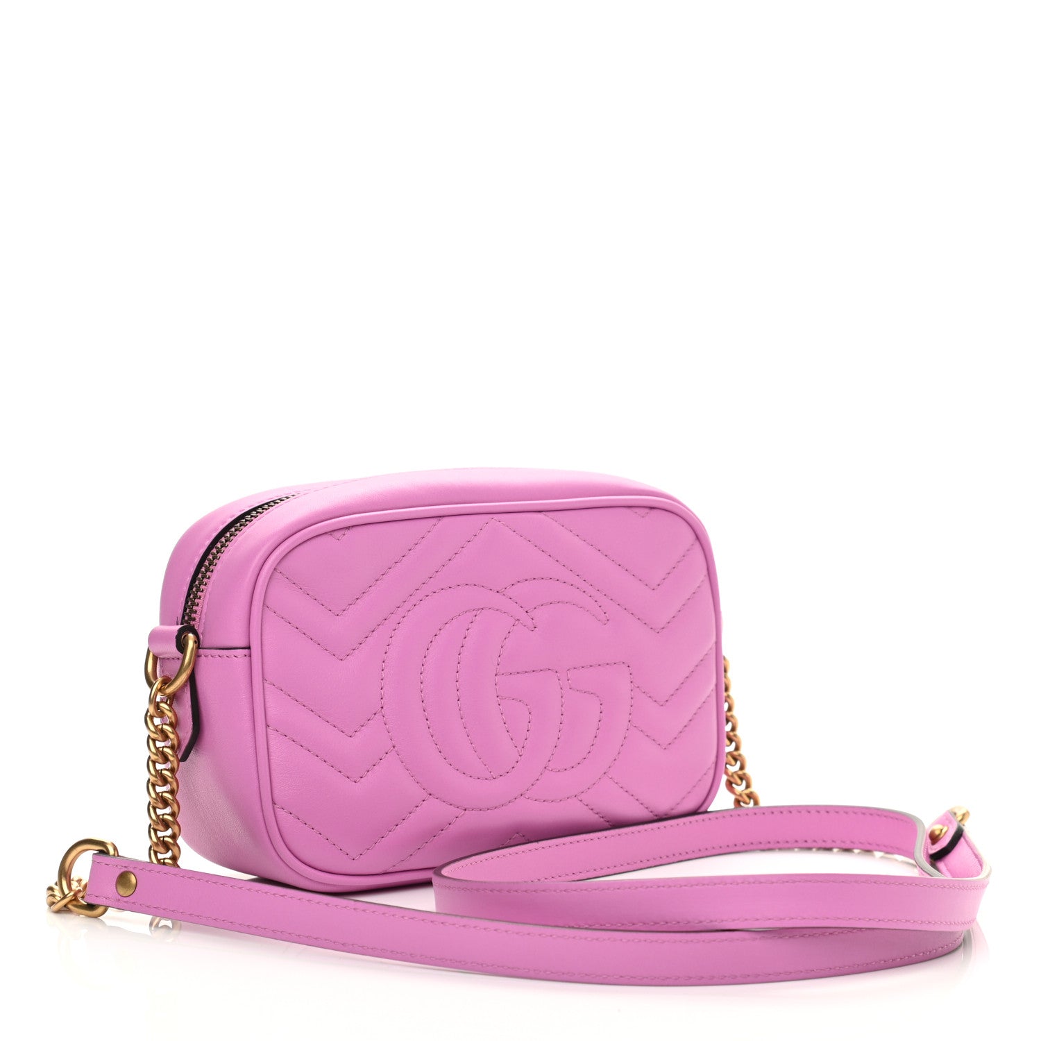 Gucci Calfskin Matelasse Mini GG Marmont Chain Shoulder Bag Candy Mousse 2 of 9