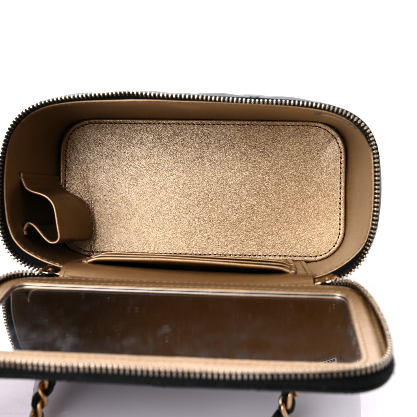 Lambskin Quilted Small Pearl Crush Vanity Case With Chain Black
