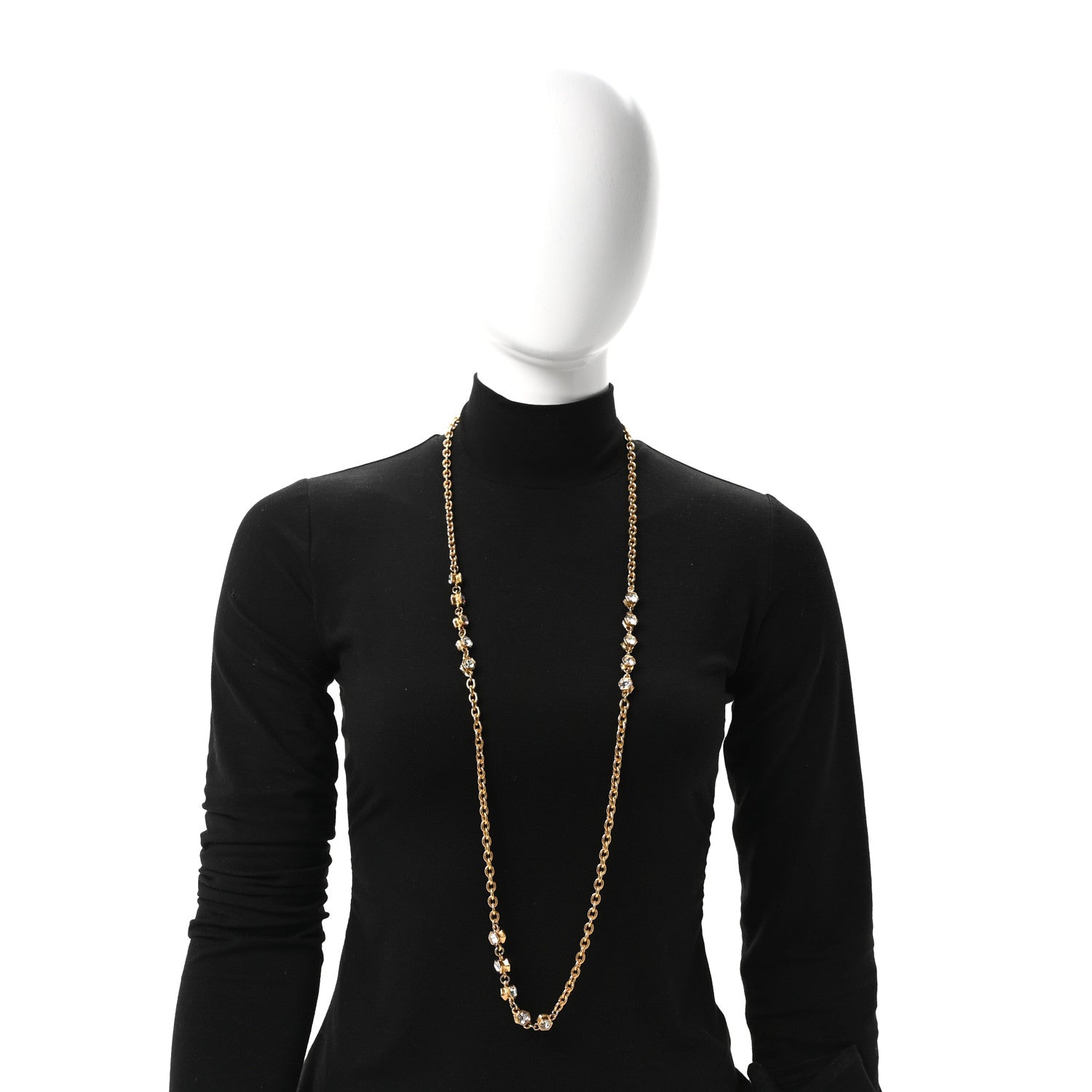 Chanel Crystal Chain Necklace Gold 2 of 5