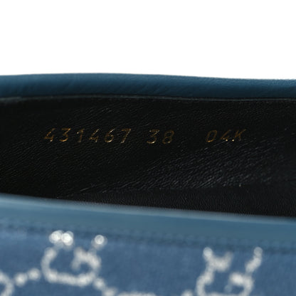 Gucci Canvas Lame GG Monogram Horsebit Womens Jordaan Loafers 38 Blue Silver Cornflower Blue 8 of 9