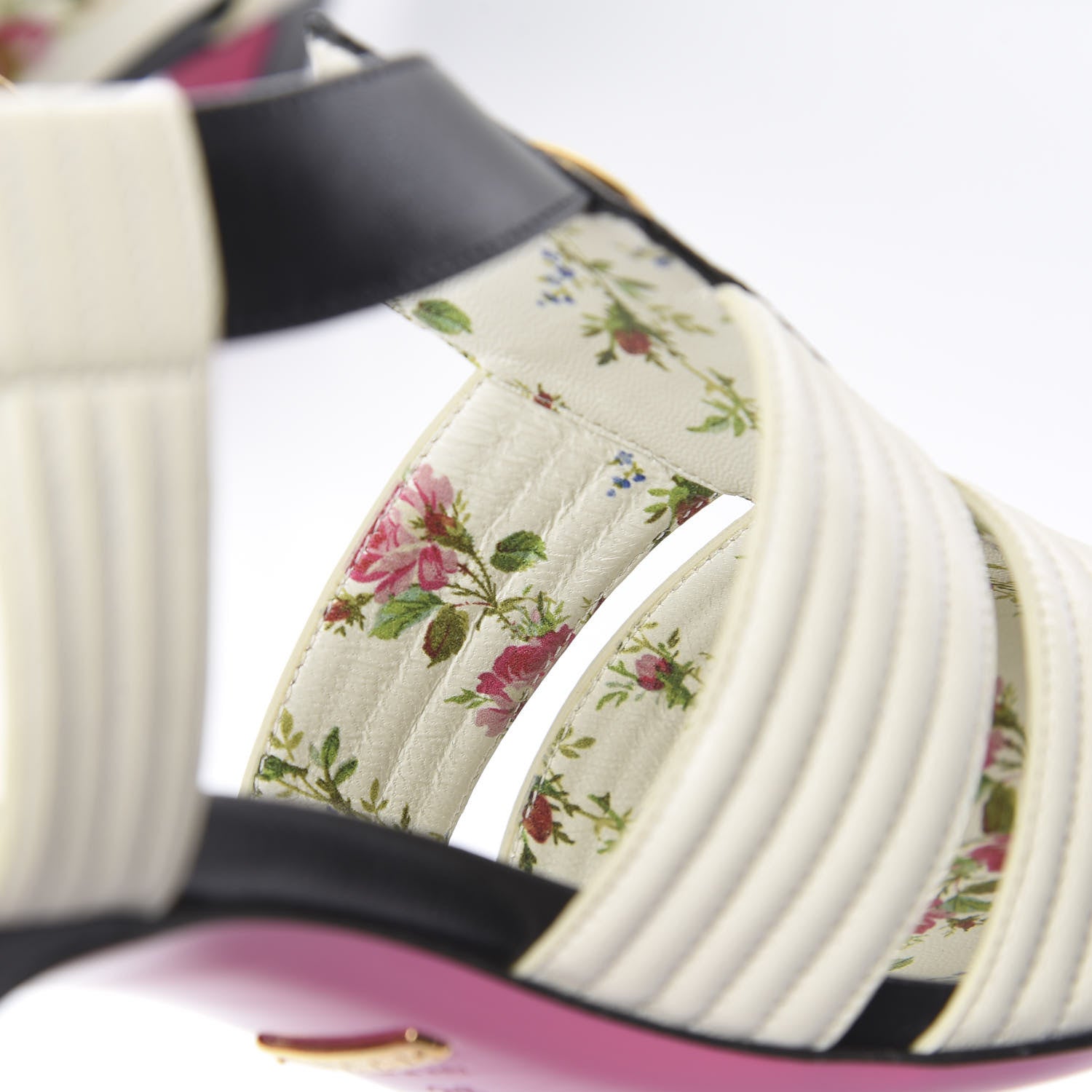 Gucci Malaga Kid T-Strap Mid Heel Sandals 36 Black White 13 of 14