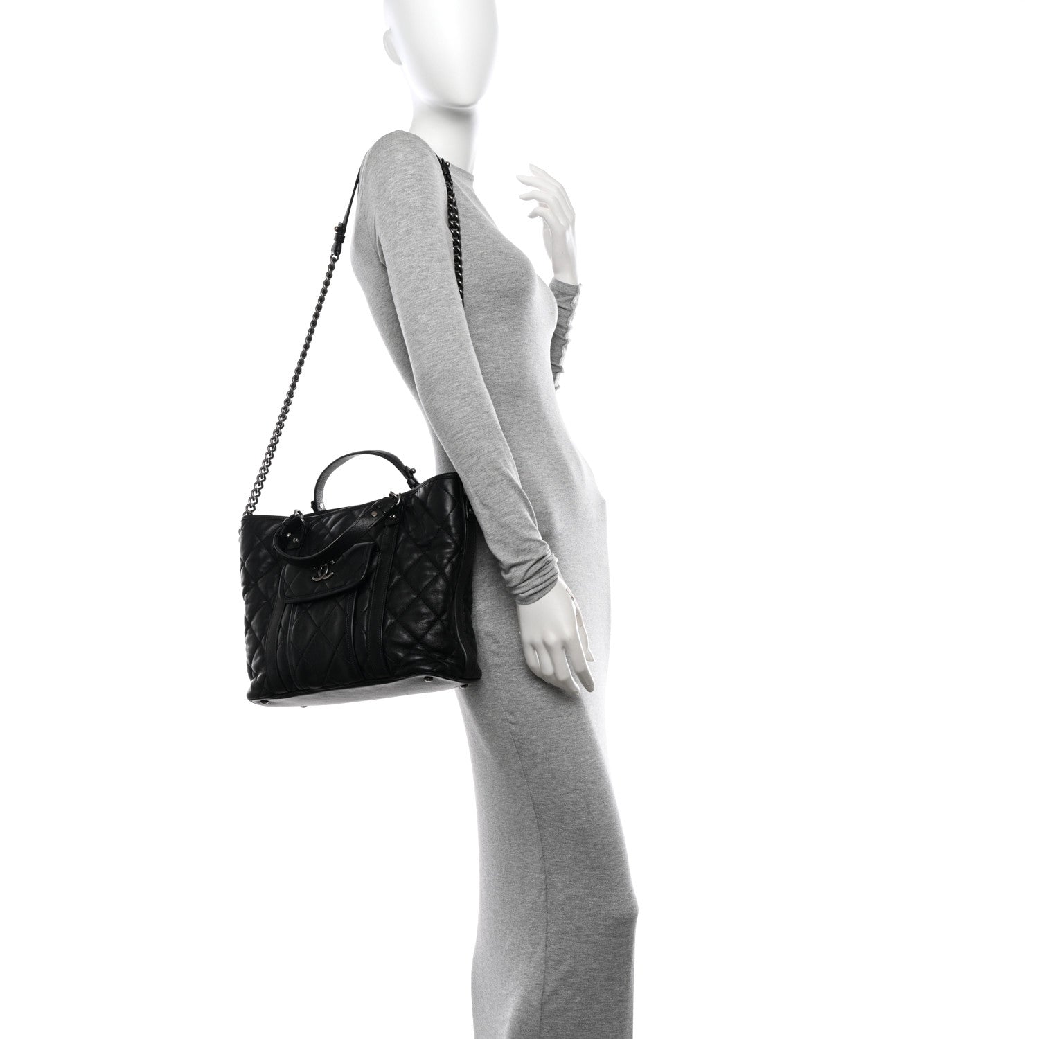 Chanel Calfskin Quilted Small Casual Riviera Tote Black 2 of 14
