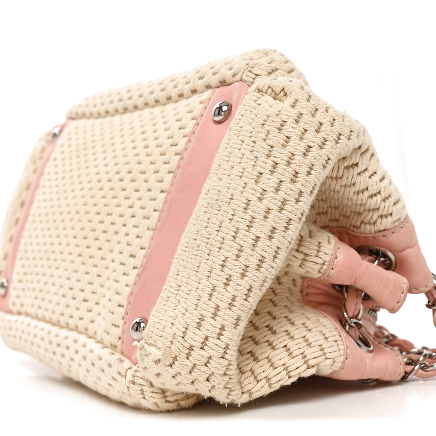 Chanel Canvas Woven Lambskin Lax Accordion Hobo Pink 10 of 10
