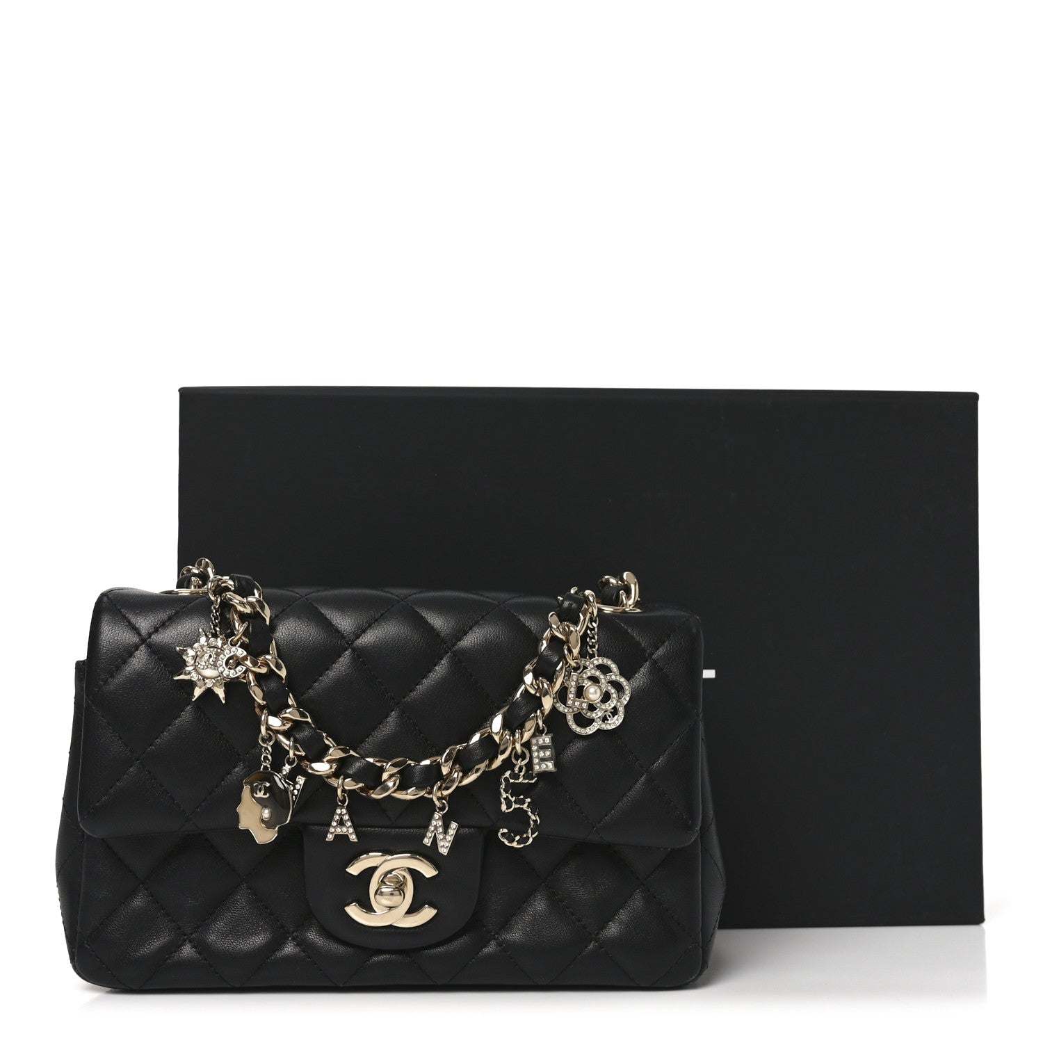 Chanel Lambskin Quilted Mini Coco Charms Rectangular Flap Black 11 of 11