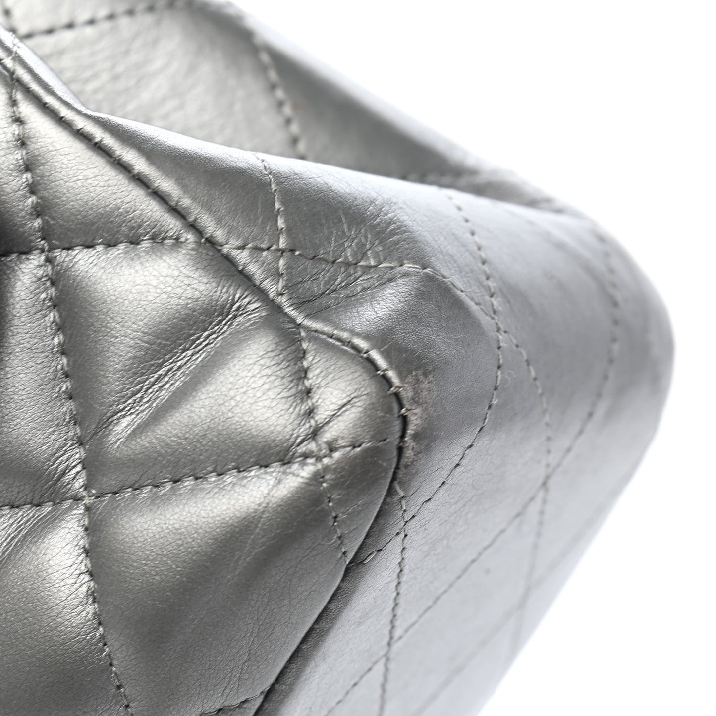Metallic Lambskin Quilted Jumbo Double Flap Grey