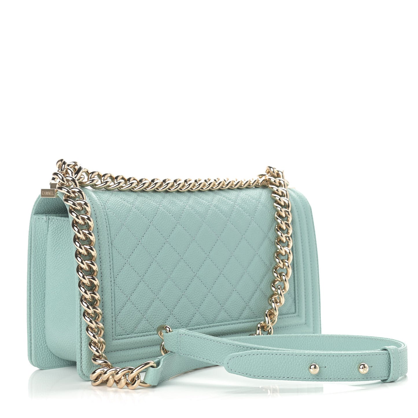 Caviar Quilted Medium Boy Flap Light Blue