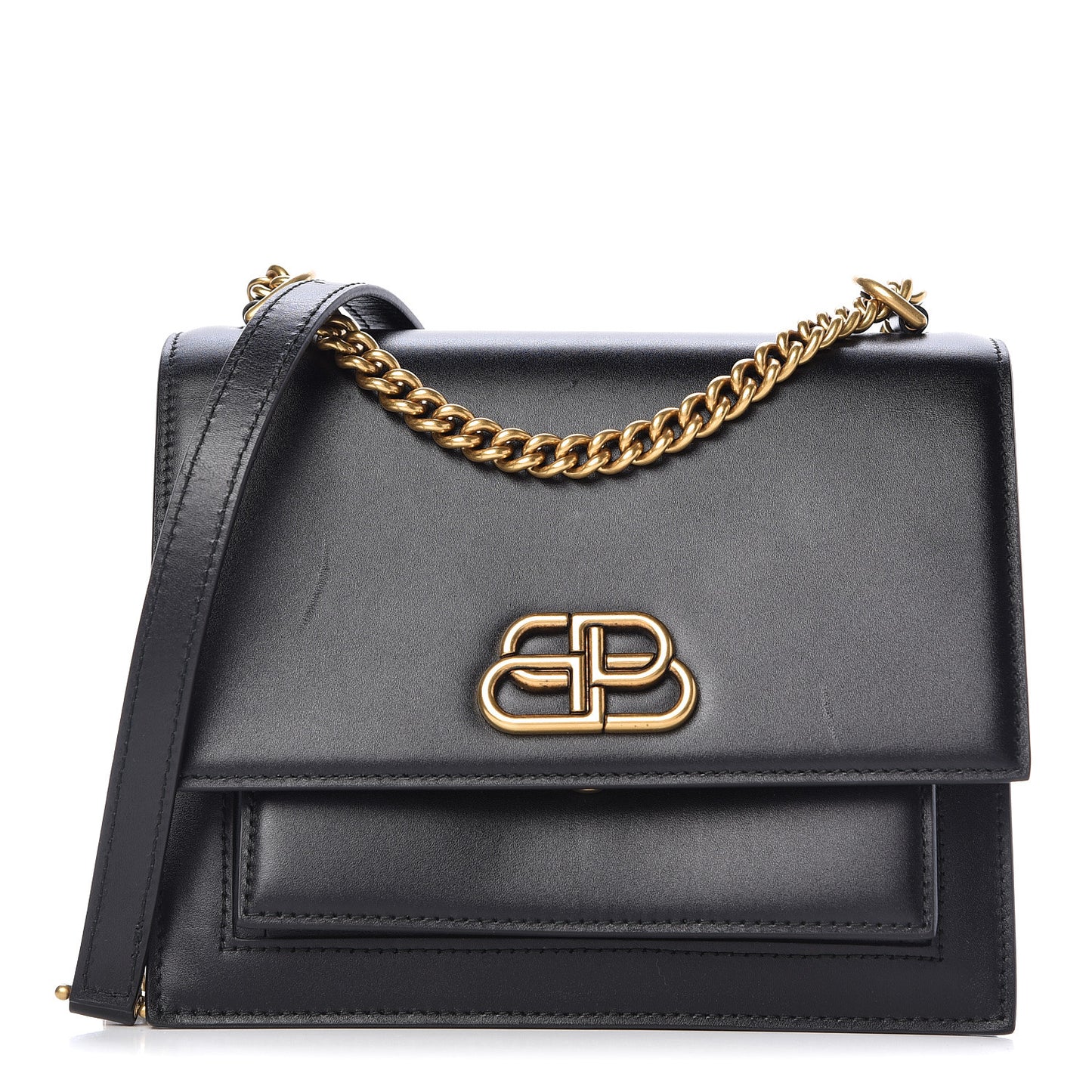 Box Calfskin S Sharp Chain Shoulder Bag Black