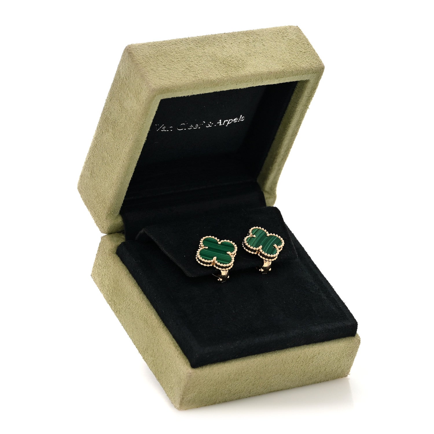 Van Cleef & Arpels 18K Yellow Gold Malachite Vintage Alhambra Earrings 6 of 6