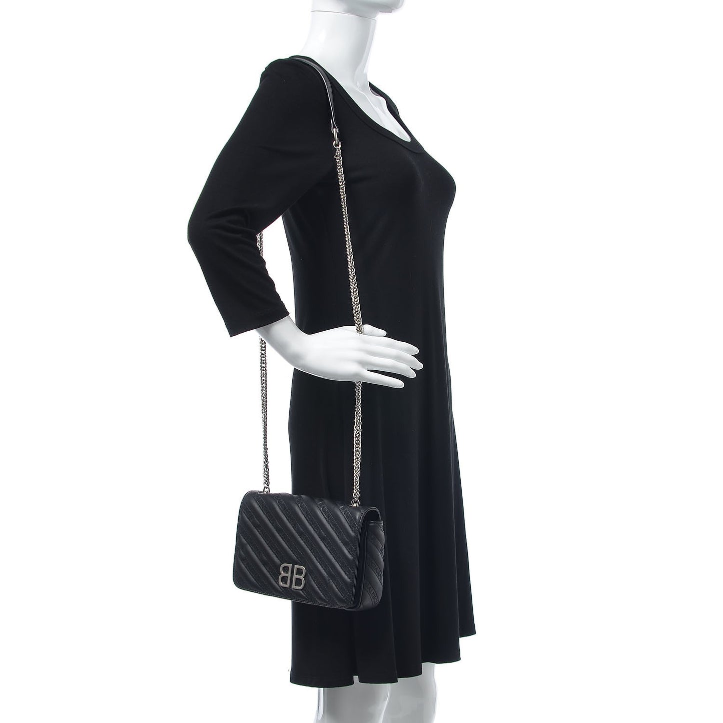 Calfskin Logo Matelasse S BB Round Crossbody Bag Black