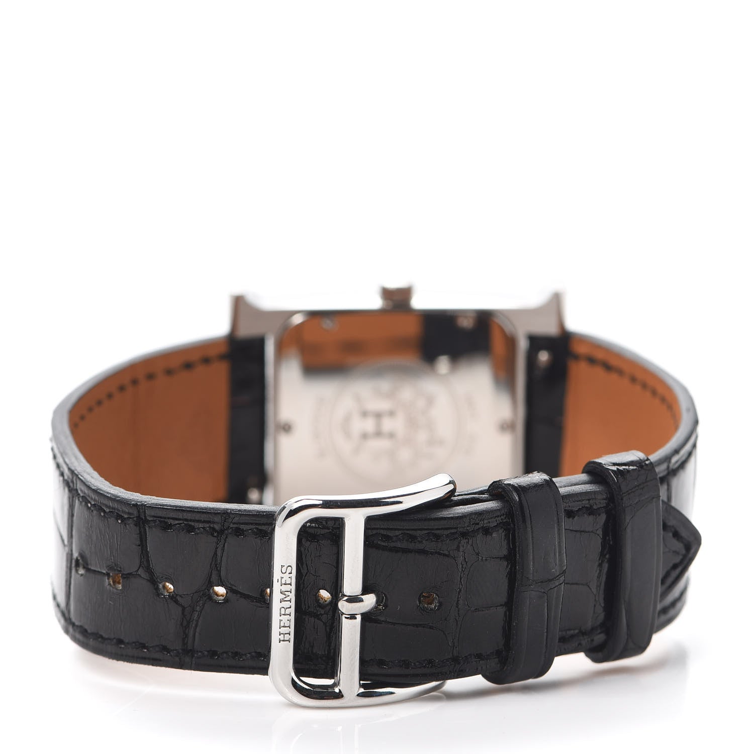 Hermes Stainless Steel Alligator Diamond Mother of Pearl 26mm Heure H Hour Quartz Watch Noir 3 of 5