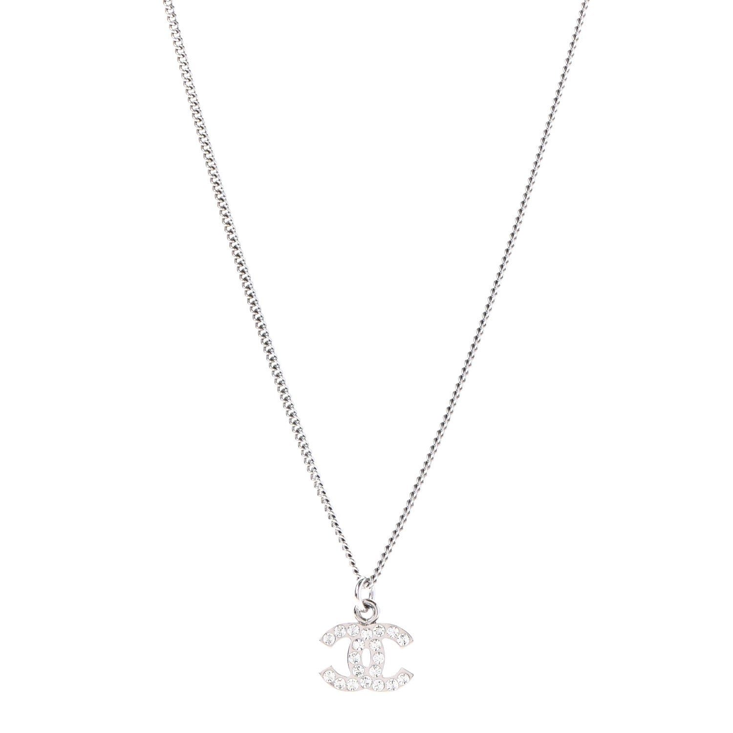 Chanel Crystal CC Necklace Silver 1 of 5