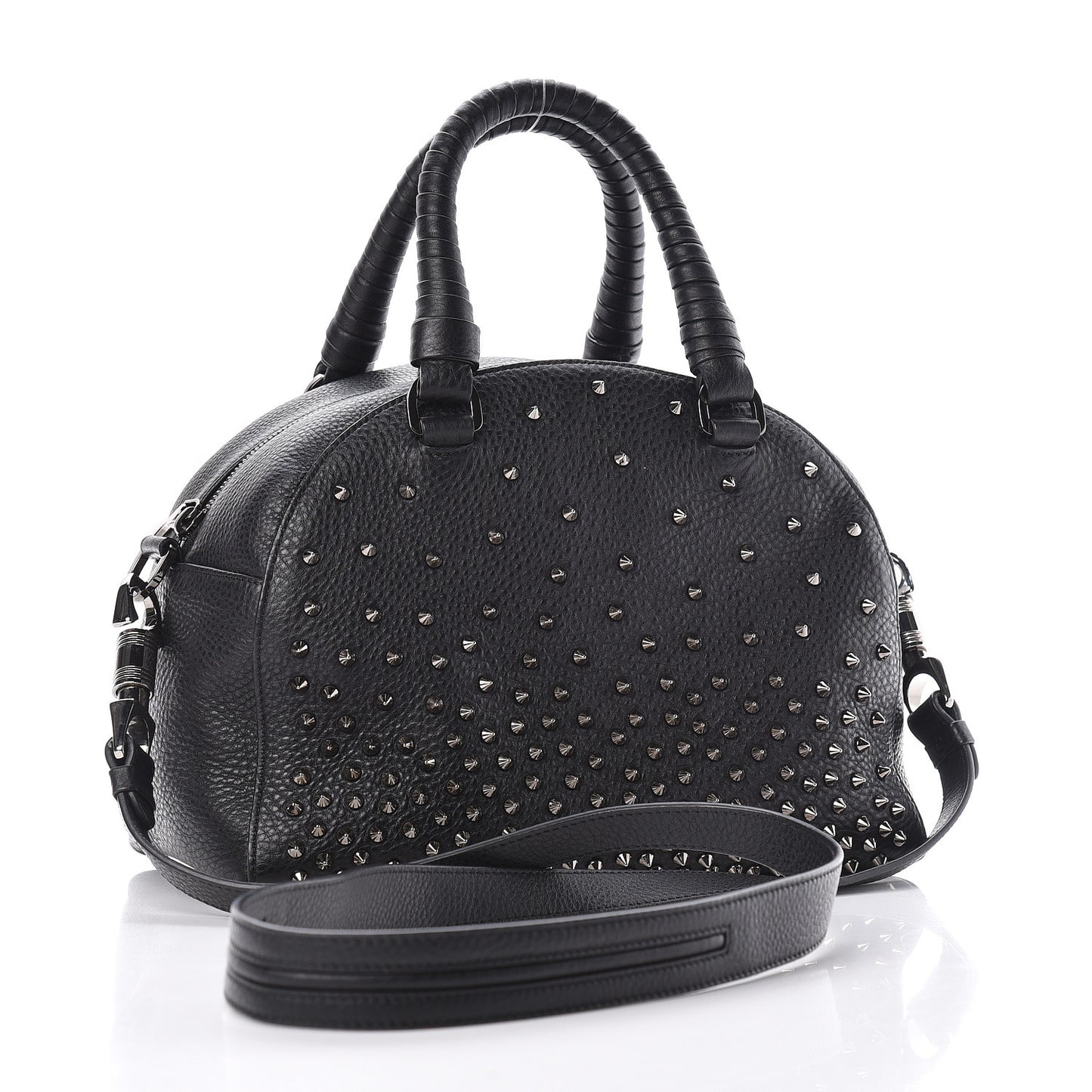 Grained Calfskin Studded Satchel Black