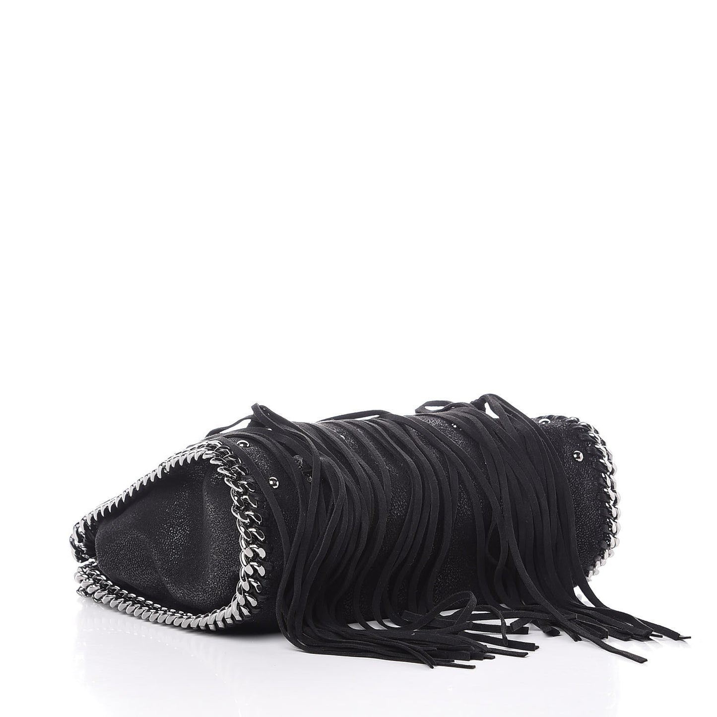 Shaggy Deer Studded Fringe Mini Falabella Tote Black