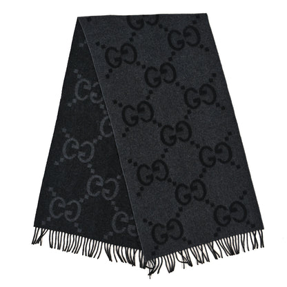 Gucci Cashmere Monogram Jumbo GG Canvy Fringe Scarf Flanner Black 2 of 4