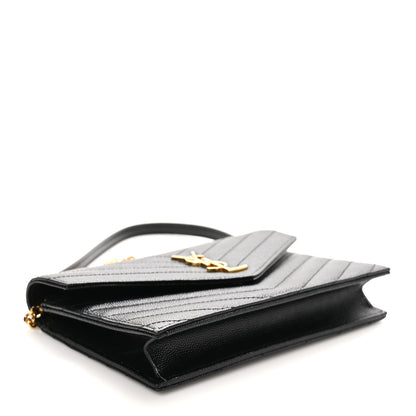 Saint Laurent Grain De Poudre Matelasse Chevron Monogram Envelope Chain Wallet Black 4 of 9