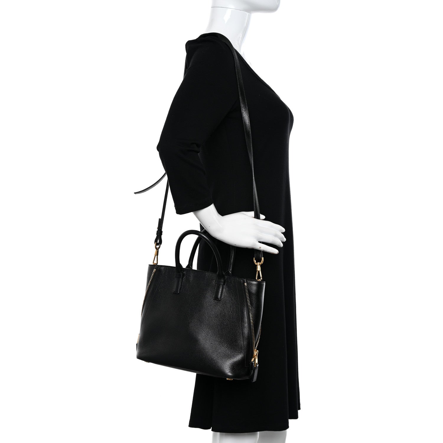 Tom Ford Pebbled Calfskin Small Jennifer Zip Tote Black 2 of 9