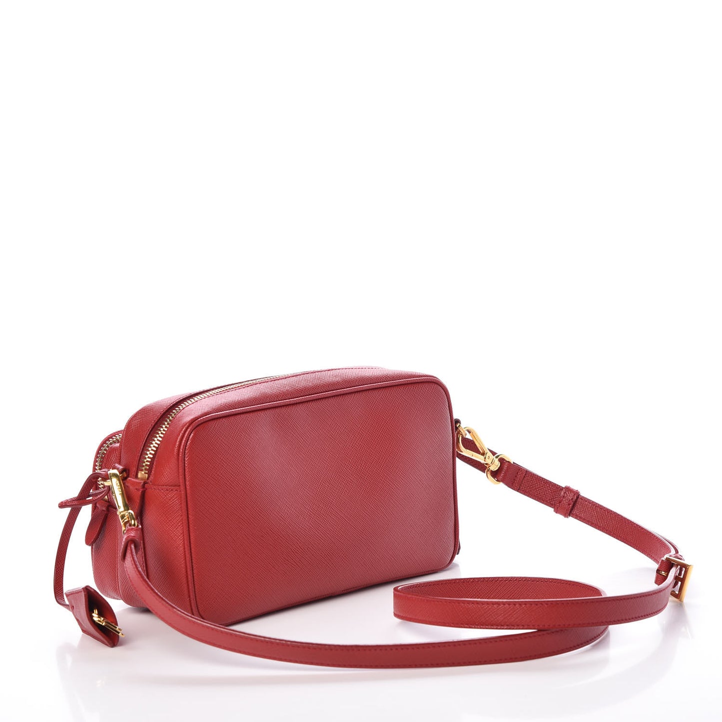 Saffiano Lux Double Zip Crossbody Bag Fuoco