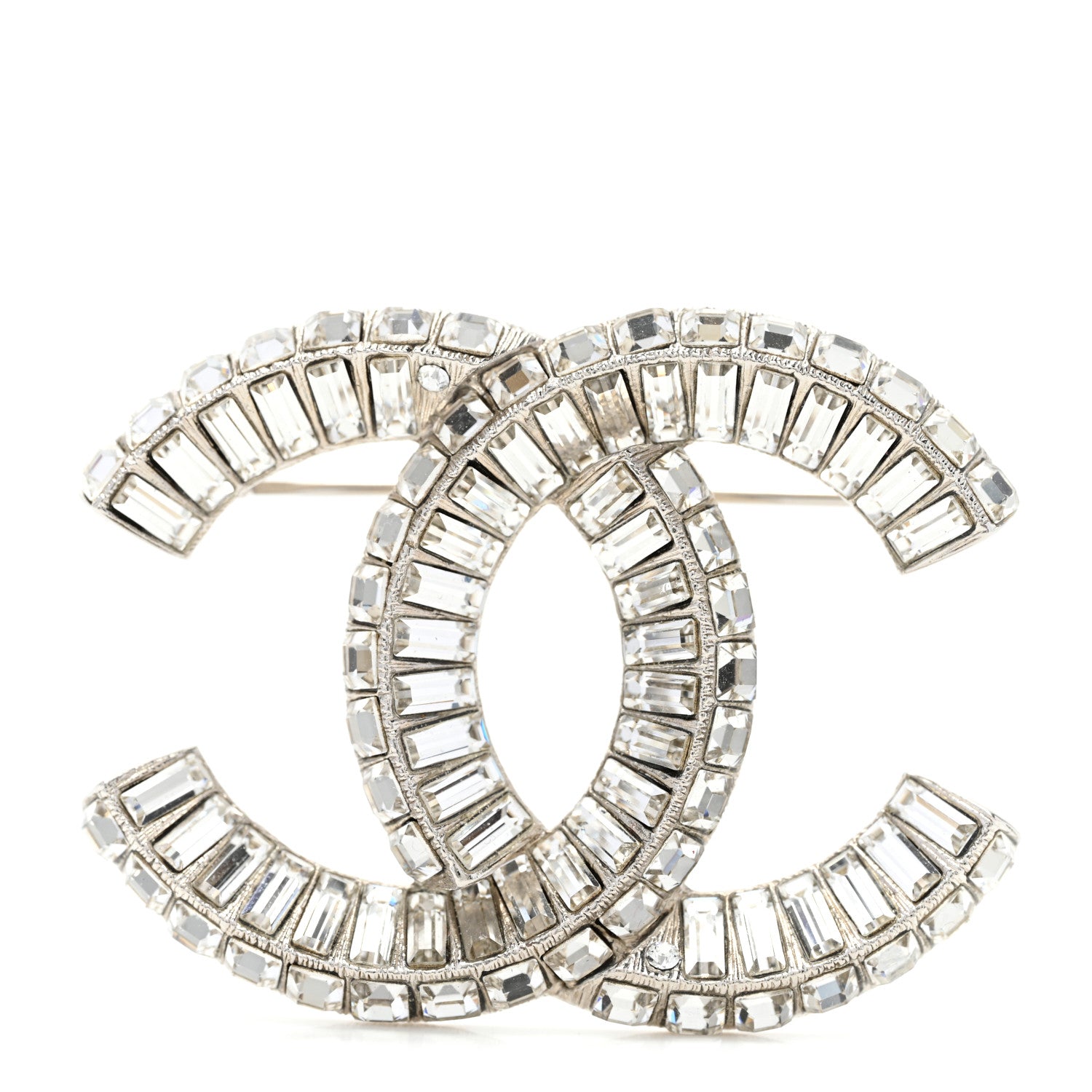 Chanel Baguette Crystal CC Brooch Silver 1 of 5