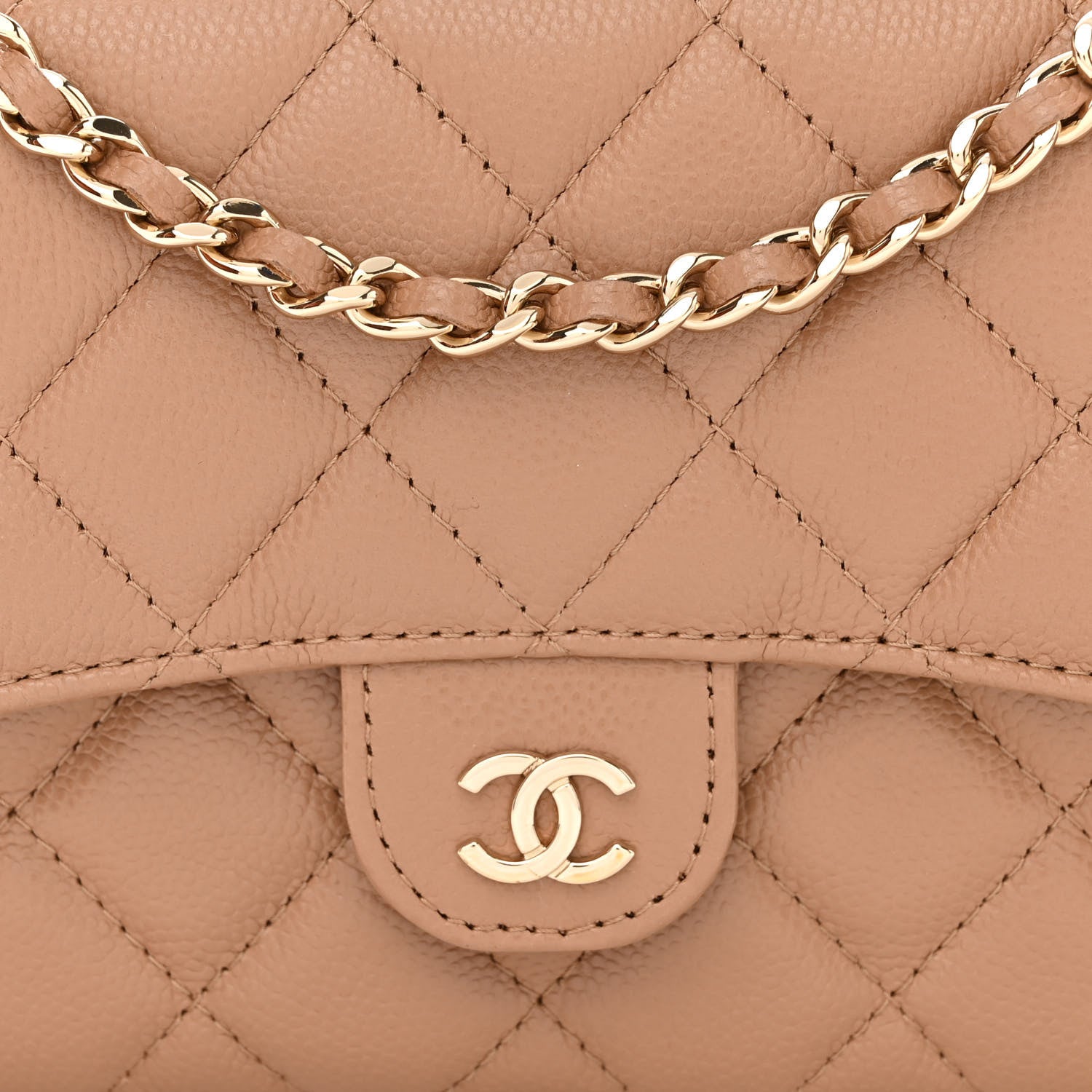 Chanel Caviar Quilted Flap Phone Holder With Chain Beige 10 of 13