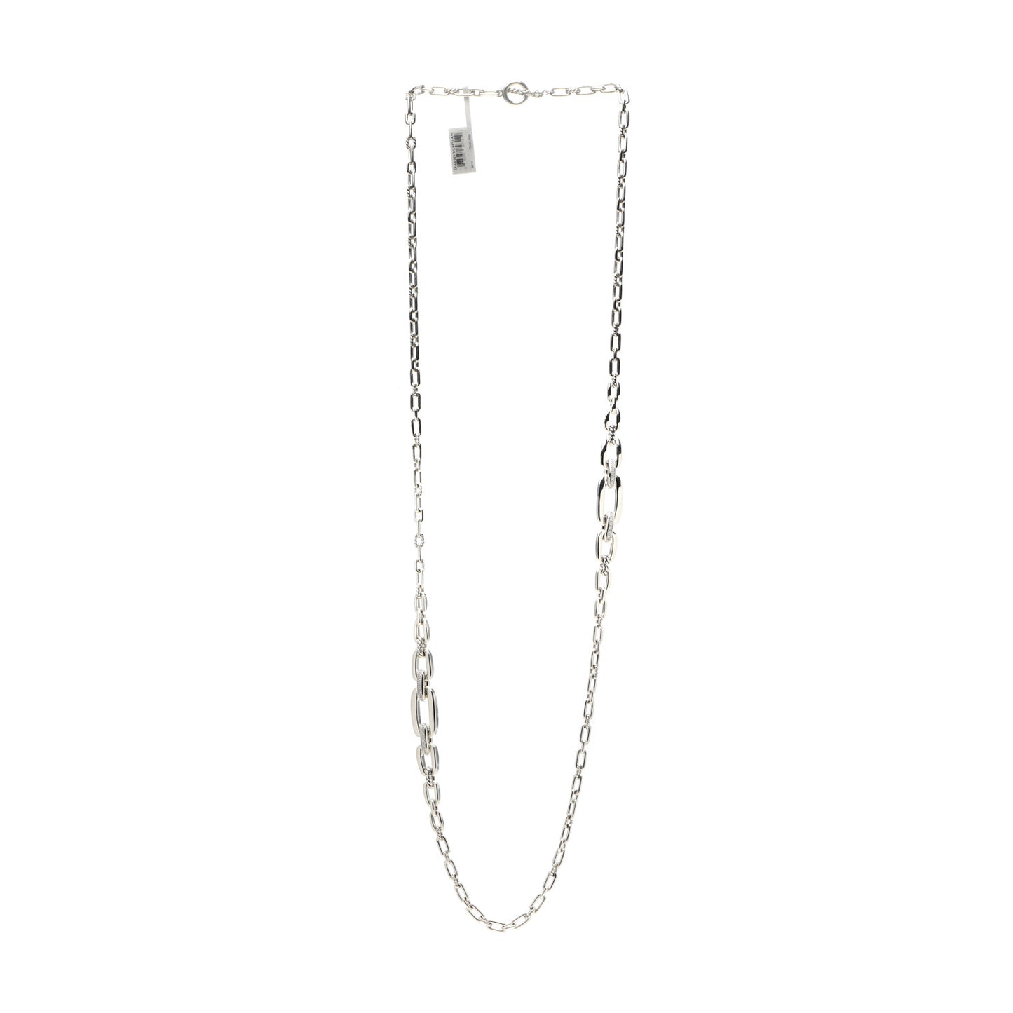 Sterling Silver Diamond Wellesley Long Chain Link Necklace