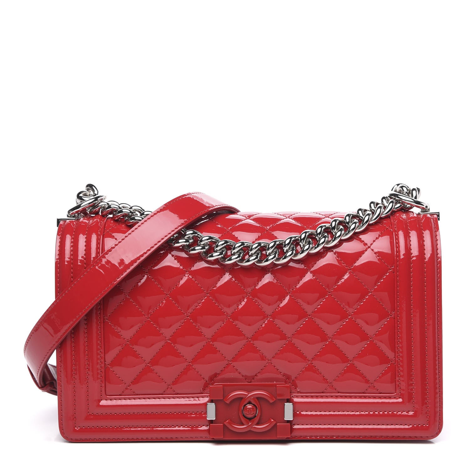 Chanel Patent Calfskin Quilted Medium Plexiglass Boy Flap Red 1 of 11