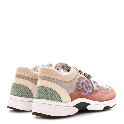 Chanel Fabric Suede Calfskin CC Sneakers 39 Pink Beige Multicolor 5 of 8
