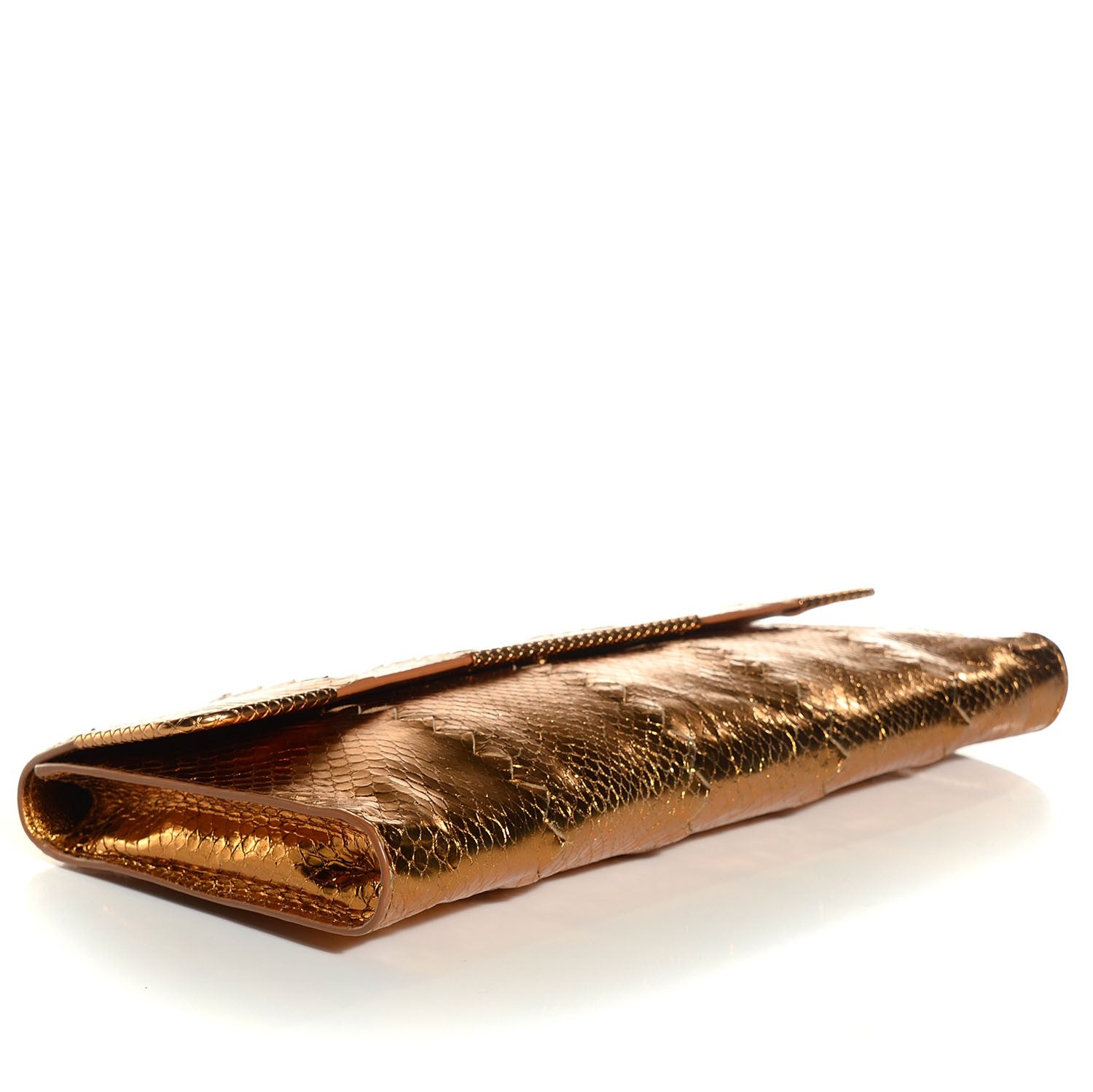 Bottega Veneta Ayers Snakeskin Metal Trim Clutch Gold 4 of 8