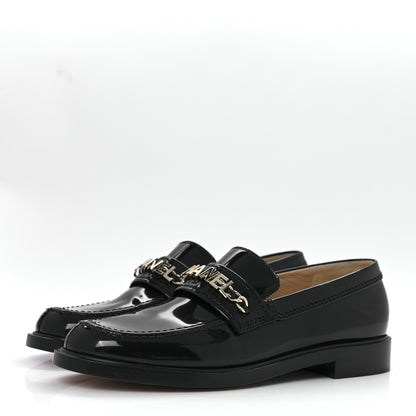 Chanel Shiny Calfskin Logo Loafers 40 Black 3 of 8