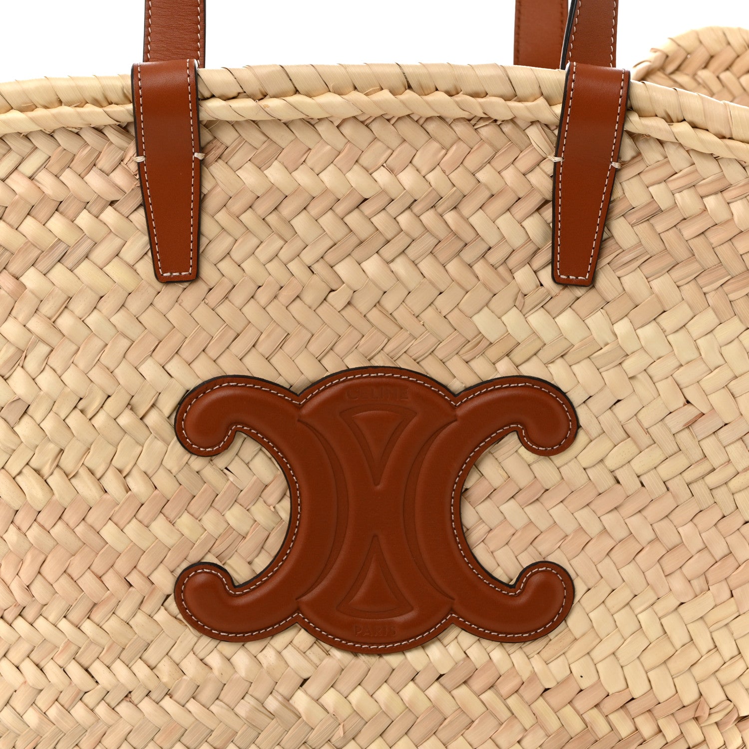 Celine Raffia Calfskin Triomphe Medium Panier Tan 7 of 9