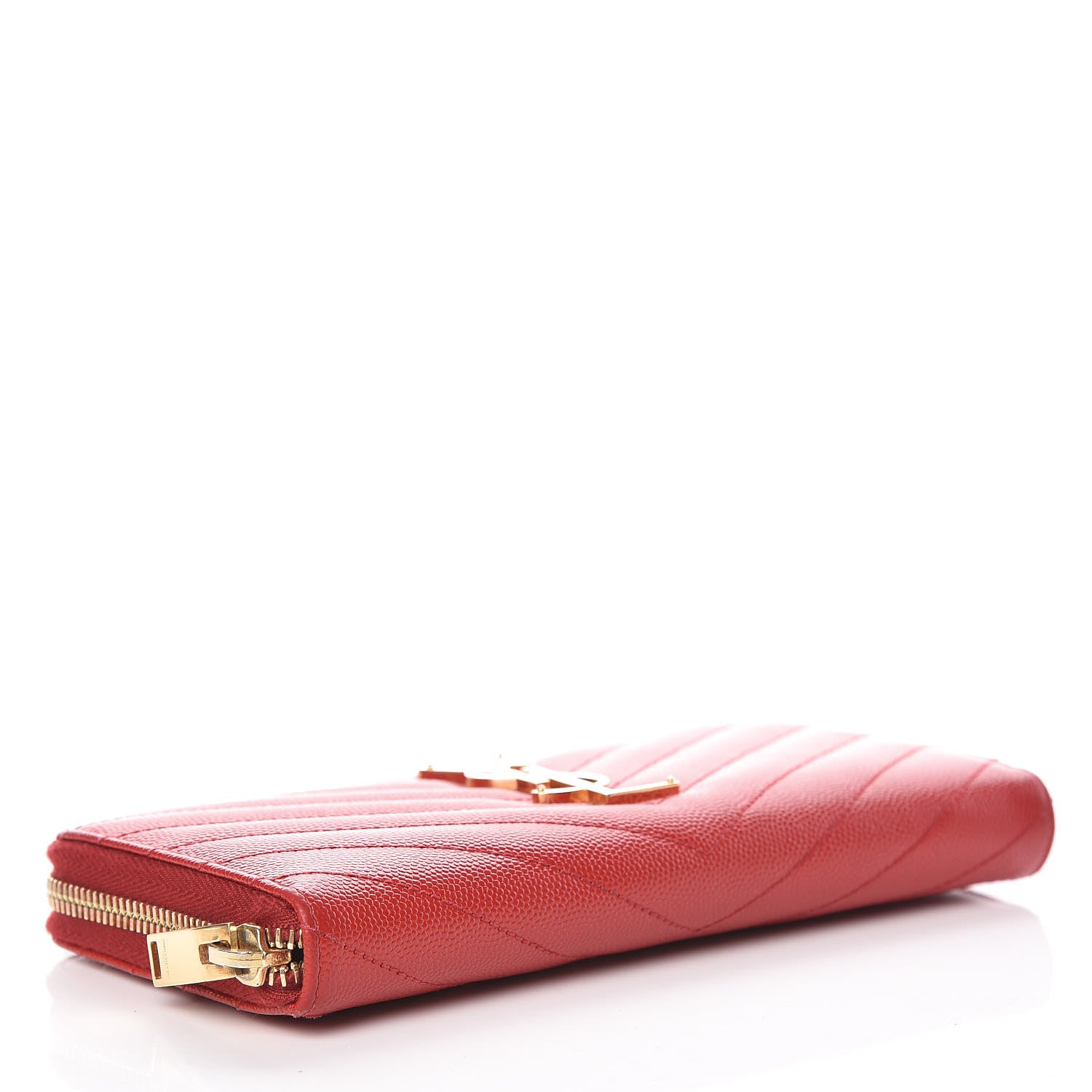 Saint Laurent Grain De Poudre Matelasse Chevron Monogram Zip Around Wallet Red 4 of 7