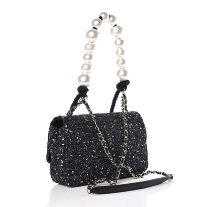 Chanel Tweed Medium Pearl Handle Flap Black Ecru 4 of 10
