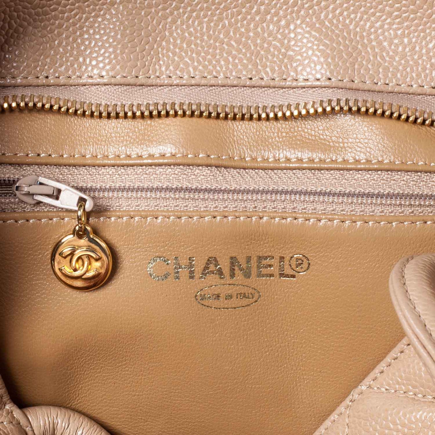 Caviar Quilted Medallion Tote Light Beige