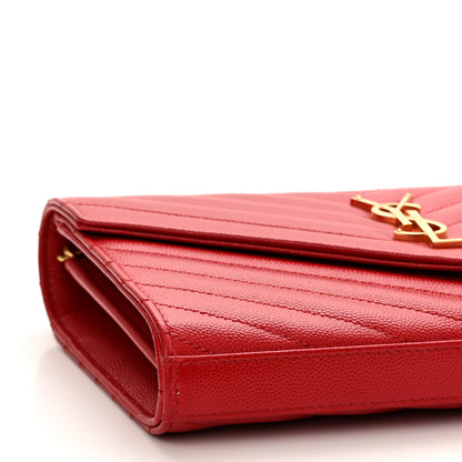 Saint Laurent Grain De Poudre Matelasse Chevron Monogram Chain Wallet Red 8 of 9