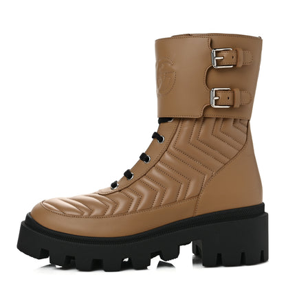Gucci Nappa Frances GG Matelasse Platform Combat Boots 38.5 Natural Tan 1 of 8