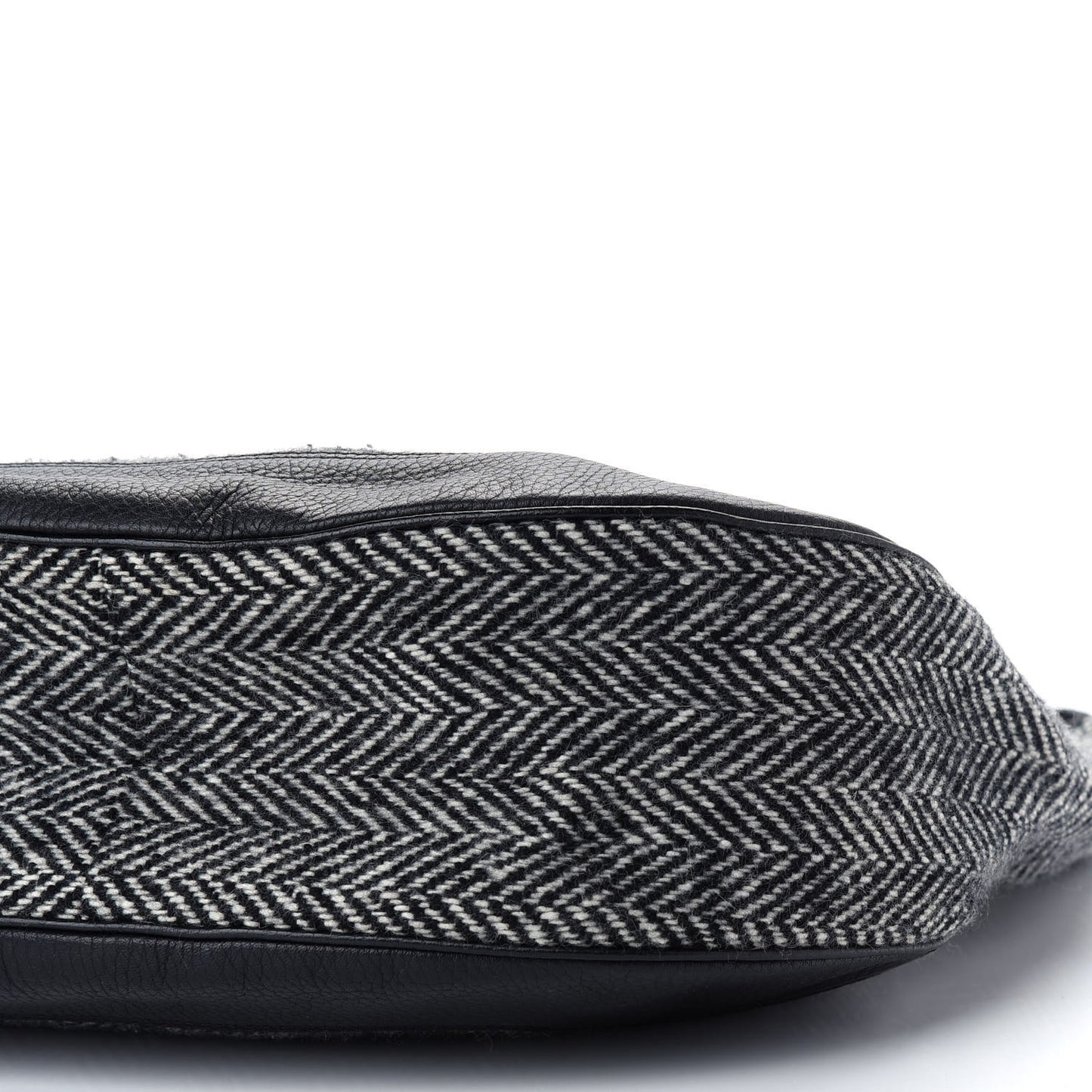 Wool Herringbone Hobo Black White
