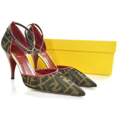 Fendi Zucca Leather Pleated Heels 36 Red 4 of 7