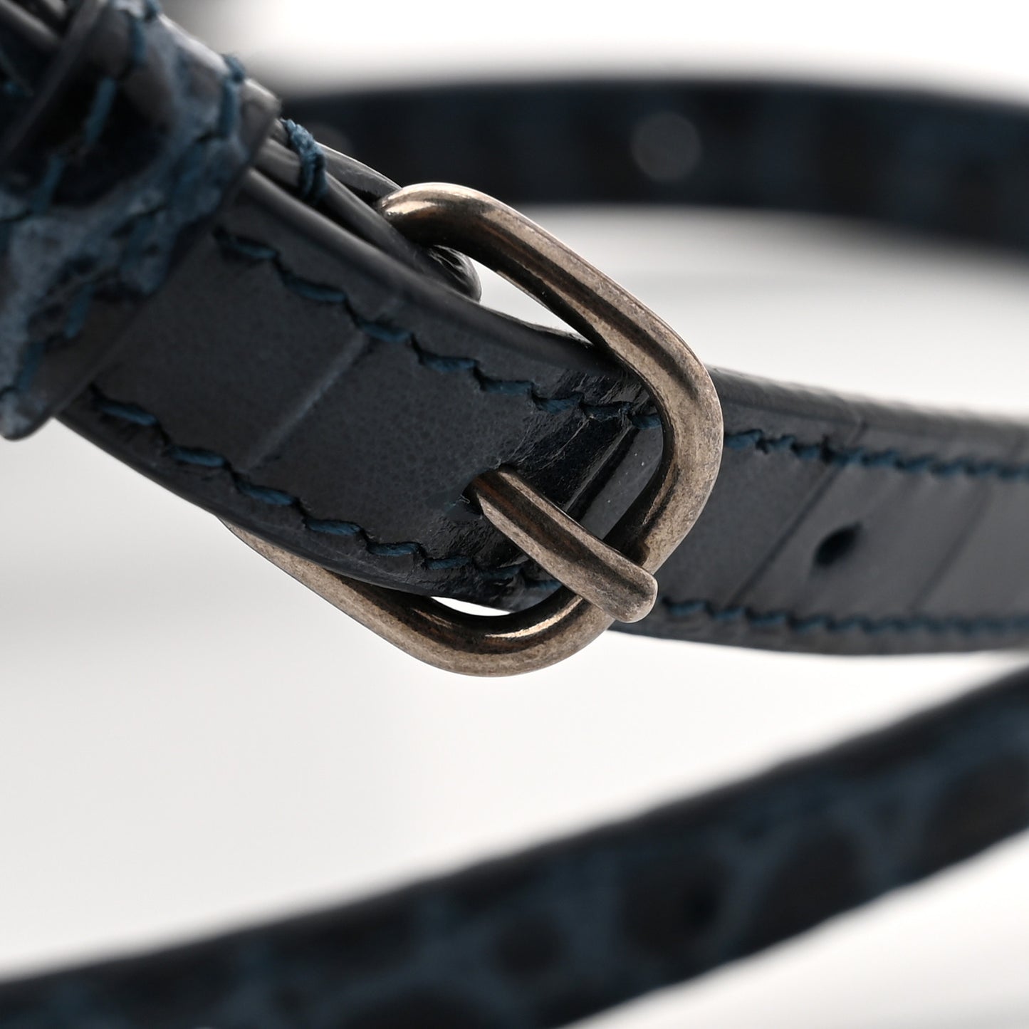 Shiny Calfskin Crocodile Embossed Medium Hourglass Top Handle Bag Denim Blue