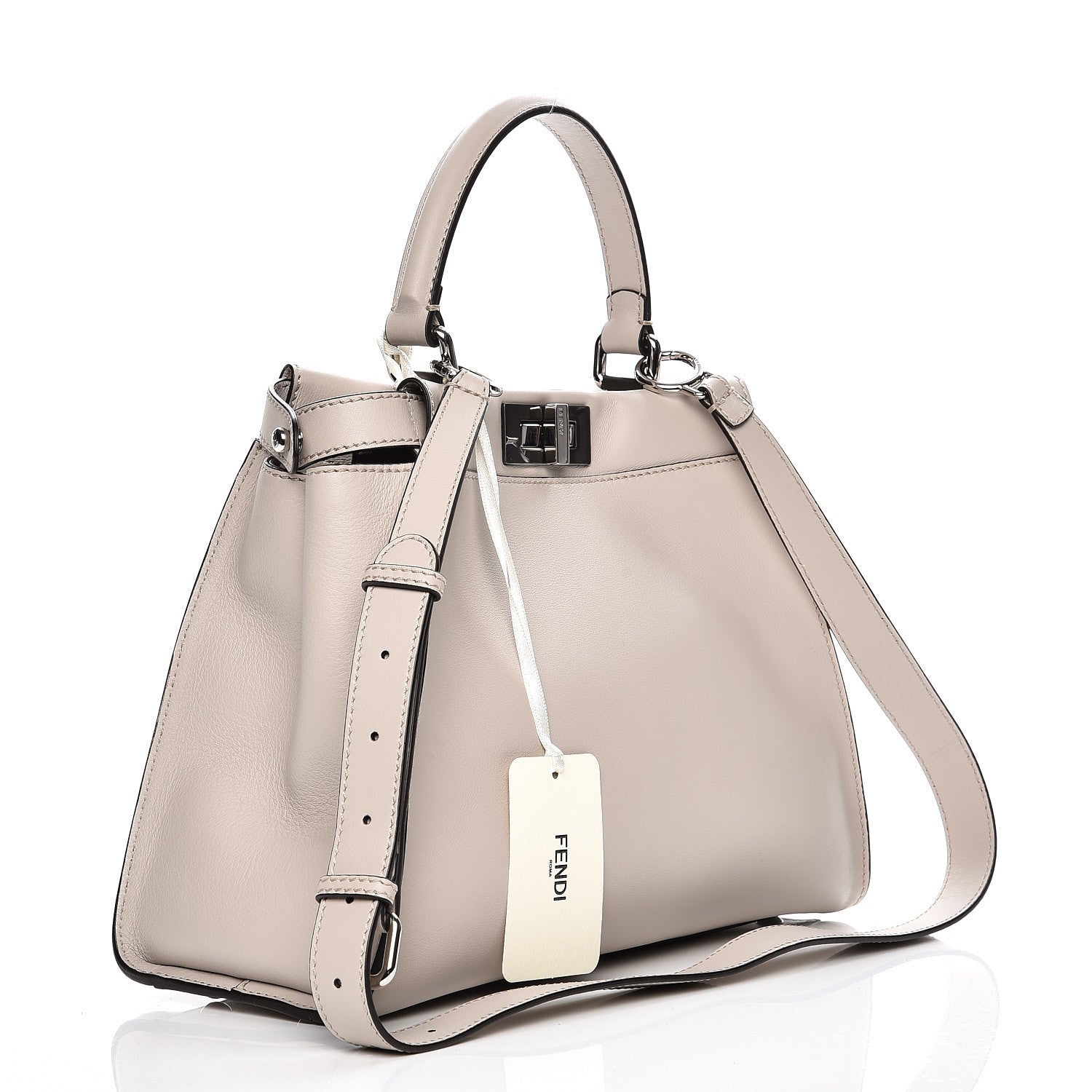 Fendi Vitello Seta Shiny Nappa Medium Peekaboo Iconic Satchel Grigio Polvere Bordeaux 4 of 9