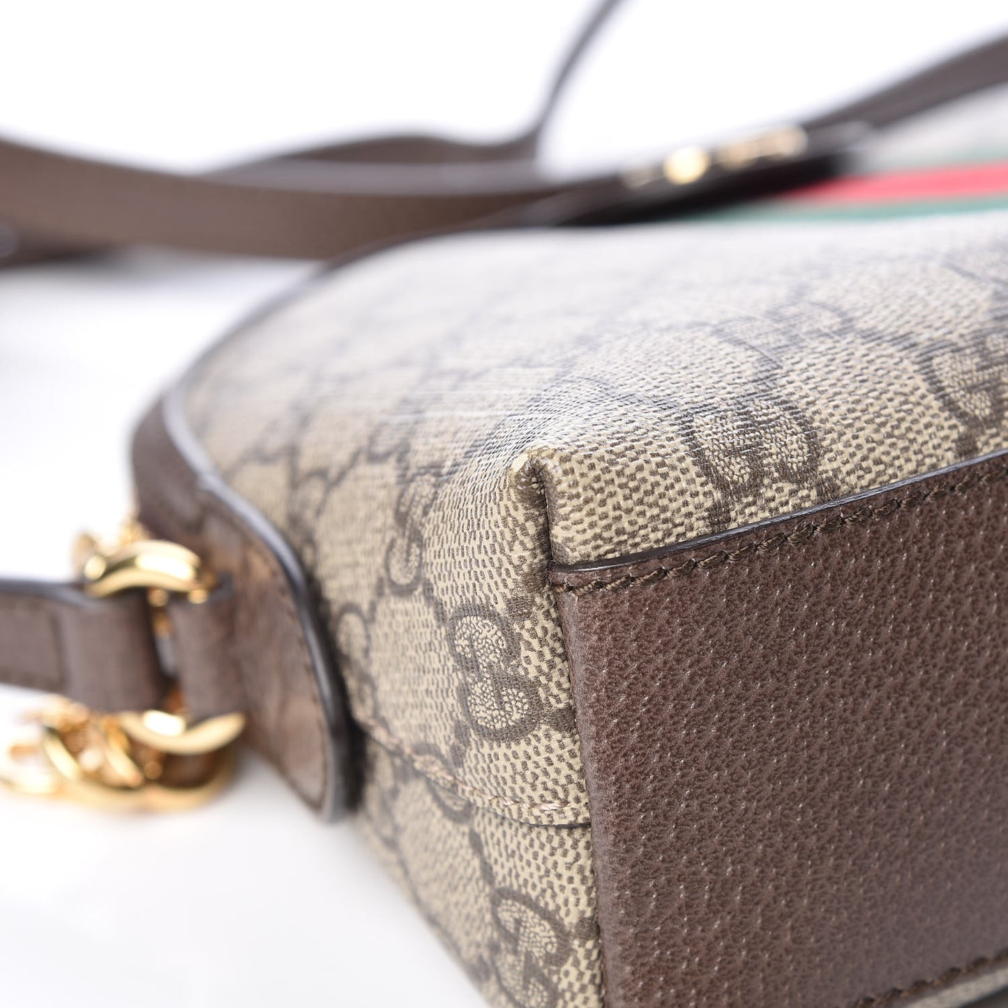 GG Supreme Monogram Textured Dollar Calfskin Web Small Ophidia Dome Shoulder Bag Beige Ebony New Acero