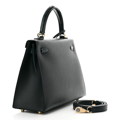 Hermes Madame Calfskin Shiny Niloticus Crocodile Kelly Sellier Touch 25 Vert Rousseau 2 of 11