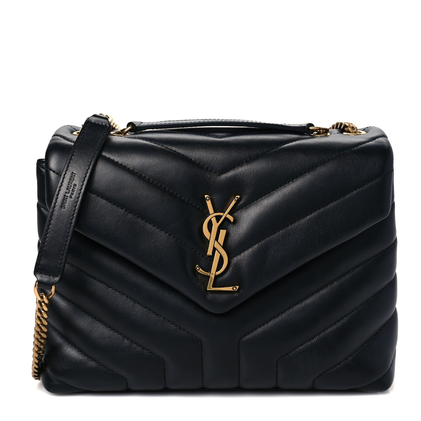 Calfskin Y Quilted Monogram Small Loulou Chain Satchel Black